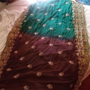 Heavily embroidered Scalloped edge two-toned shawl